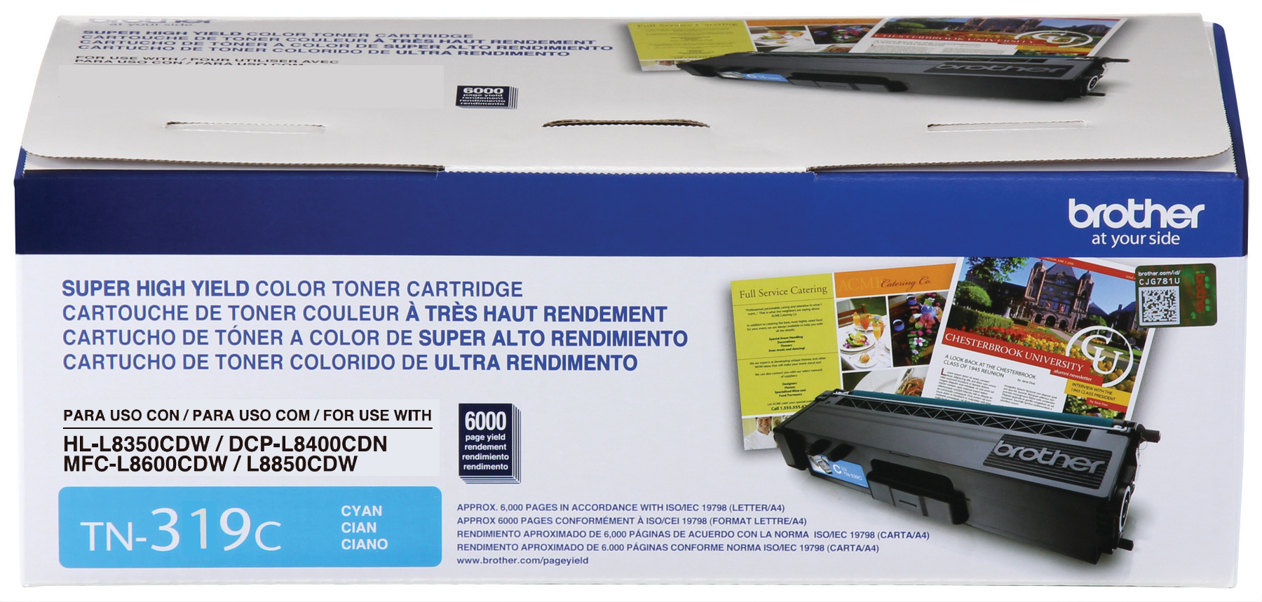 TN319C | Cartucho de Tóner Cyan para equipo HL - L8350CDW / MFC- L8850CDW. Rendimiento 6000 páginas al 5%. | Brother Peru